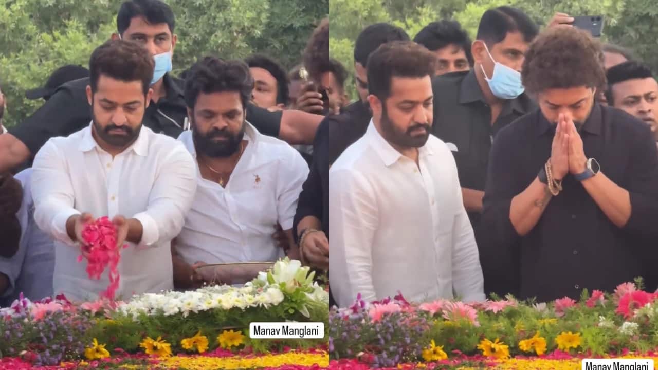 Jr NTR visits NTR Ghat on late grandfather NTR's 101 birth anniversary, offers prayers with half-brother Kalyan Ram
