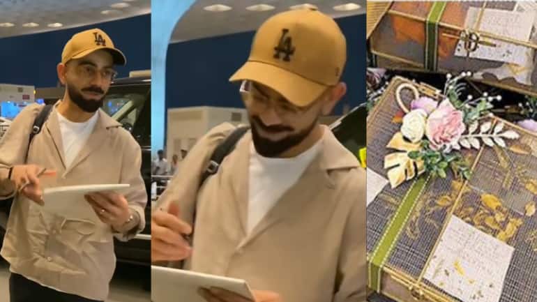 Virat Kohli smiles and says, "Anushka ma'am ne diya tha wo," after paparazzi thank him at the airport for sending gifts - Vimarsana News