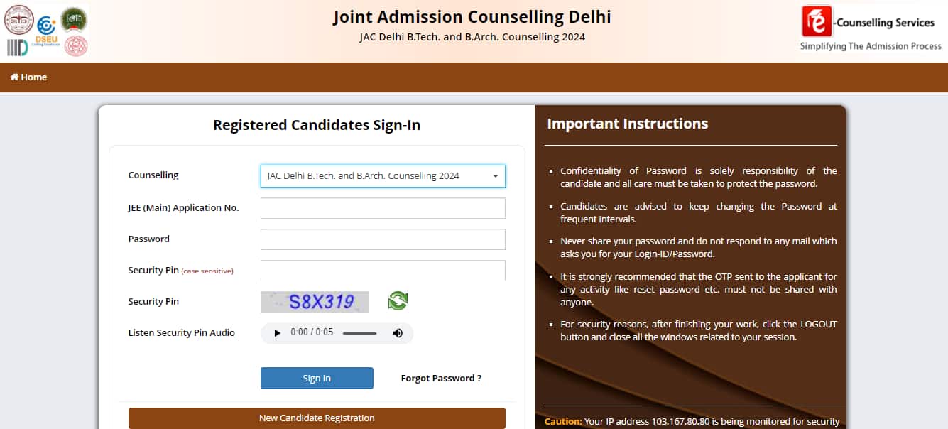 Jac Nic In JAC Delhi Counselling 2024 registration opens at jacdelhi.admissions ...