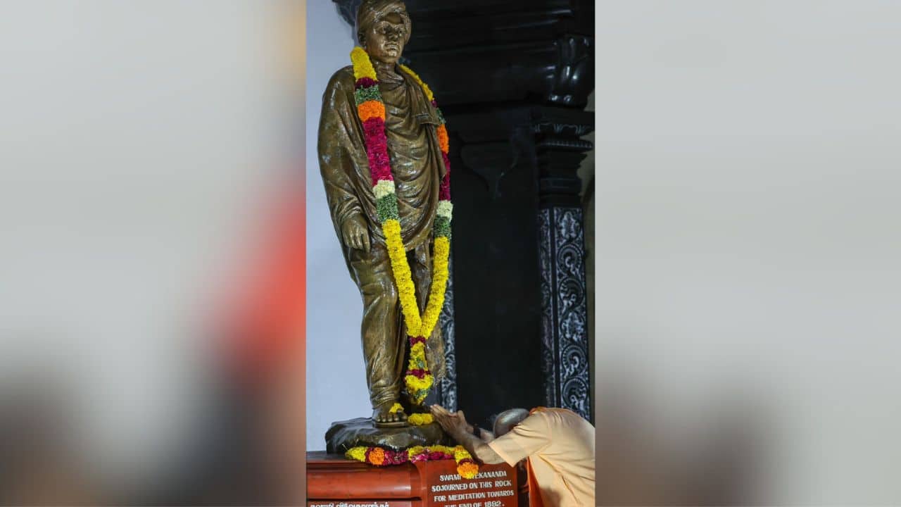 Additionally, PM Modi offered flowers to the statue honouring Swami Vivekananda. He carried his 'japa mala' as he walked around the mandapam. Additionally, PM Modi offered flowers to the statue honouring Swami Vivekananda. He carried his 'japa mala' as he walked around the mandapam.