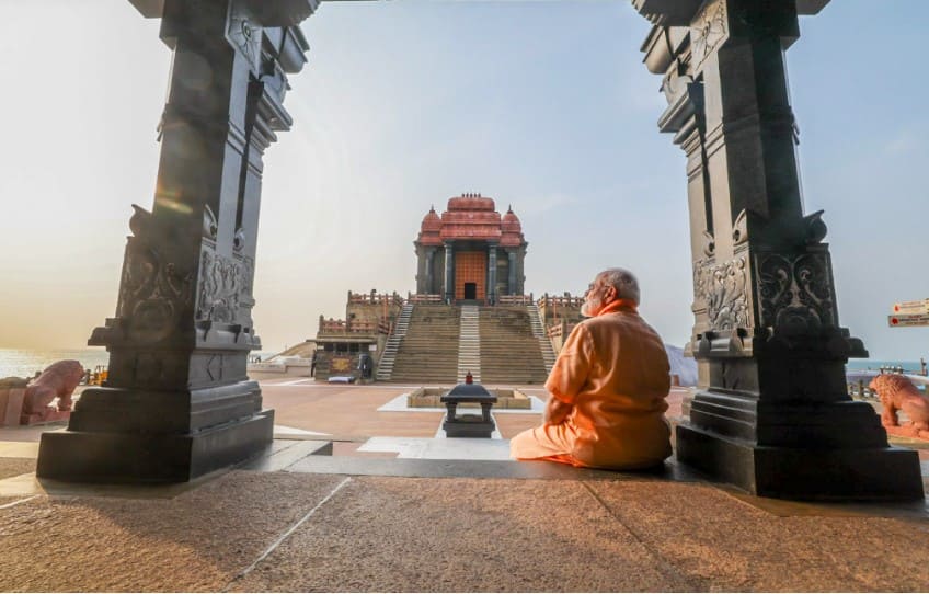 Serene tribute: PM Modi pays respects at Vivekananda Rock Memorial (PTI Photo)