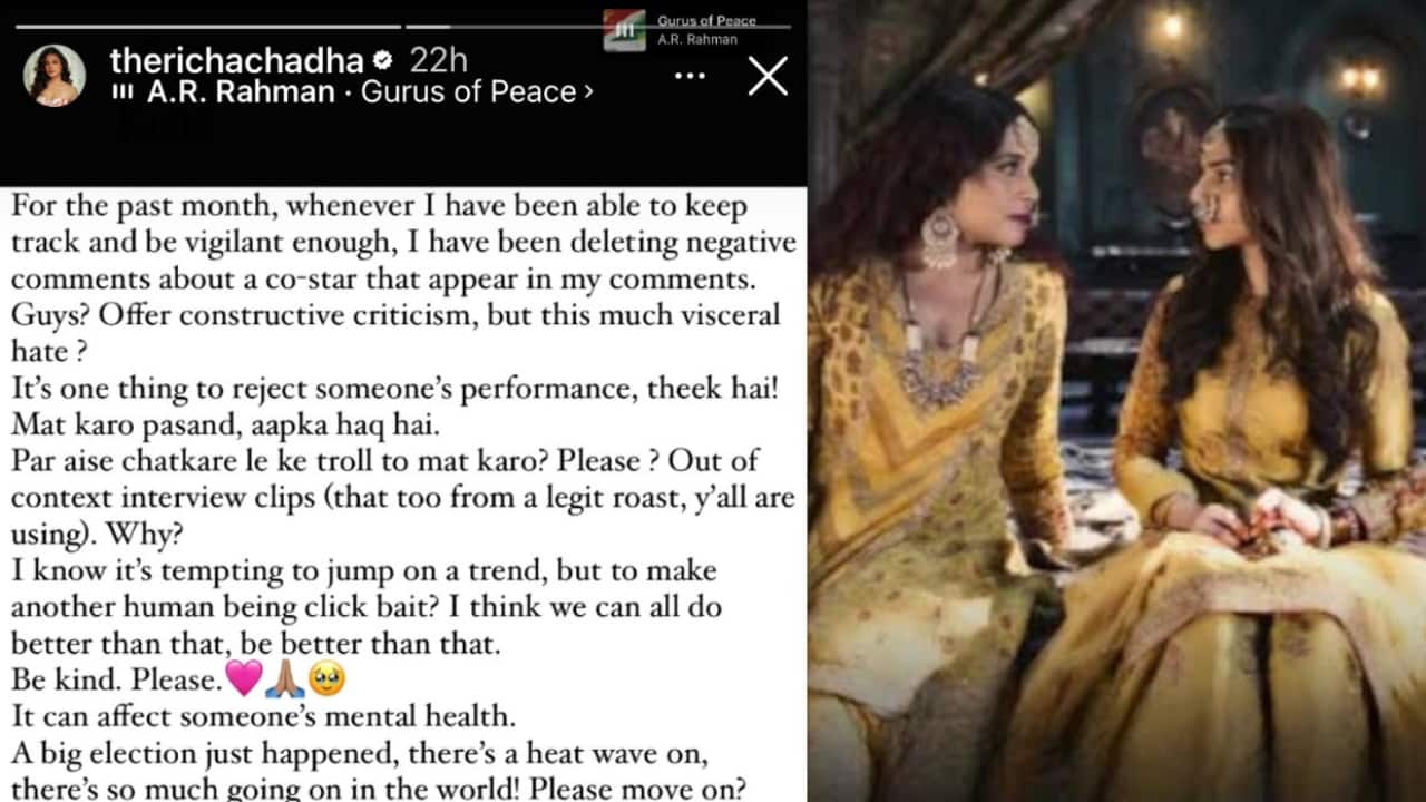 Richa Chadha comes out in support of her 'Heeramandi' co-actor Sharmin Segal, says, 'It is okay to dislike but please do not troll'