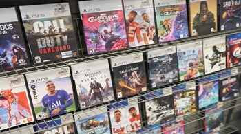 PS5 games by PlayStation are seen for sale at a GameStop in Manhattan