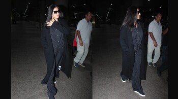 A video shared by a paparazzo on Instagram captured Katrina exiting the airport in her chic black ensemble.
