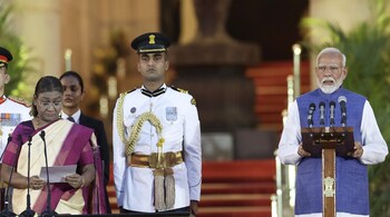 President Droupadi Murmu administers oath of office to Prime Minister-designate Narendra Modi, at the swearing-in ceremony held at Rashtrapati Bhavan, in New Delhi