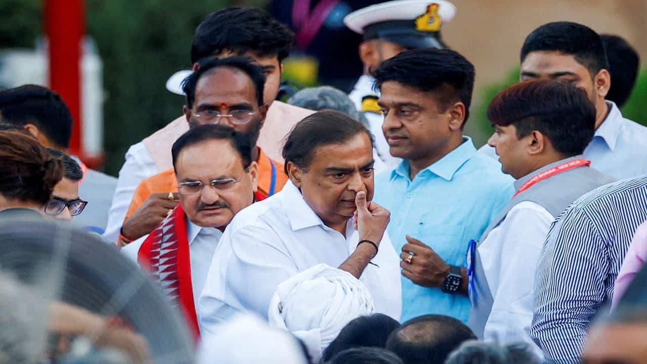 Chair and Managing Director of Reliance Industries Mukesh Ambani attends India's Prime Minister Narendra Modi's swearing-in ceremony at the presidential palace in New Delhi, India, June 9, 2024. REUTERS/Adnan Abidi Chair and Managing Director of Reliance Industries Mukesh Ambani attends India's Prime Minister Narendra Modi's swearing-in ceremony at the presidential palace in New Delhi, India, June 9, 2024. REUTERS/Adnan Abidi