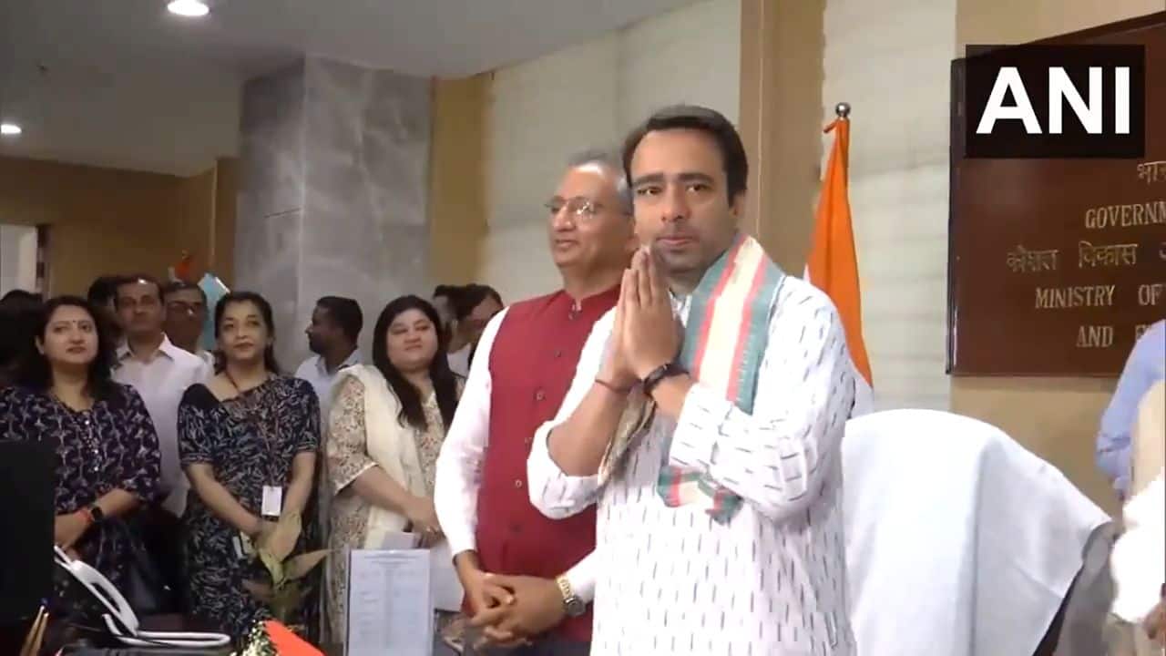 Jayant Chaudhary assumed his role as Minister of State (MoS) in the Ministry of Skill Development and Entrepreneurship. (ANI video grab)