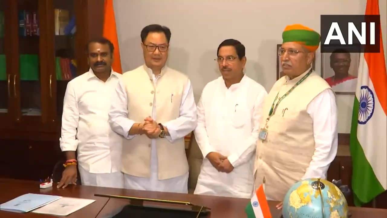 Kiran Rijiju took charge as the Parliamentary Affairs Minister. (ANI video grab)