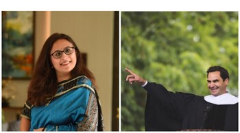 Radhika Gupta praised Roger Federer’s speech at Dartmouth College. (Image: @iRadhikaGupta/X & @dartmouthcollege/Instagram)