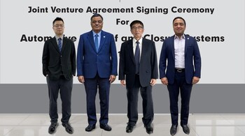 L to R: Charles His, Sales President, Southeast and South Asian Area, HCMF; Ashok Minda, Chairman and Group CEO, Spark Minda; Roger Hsi, Chairman, HCMF; Aakash Minda, Executive Director, Spark Mi