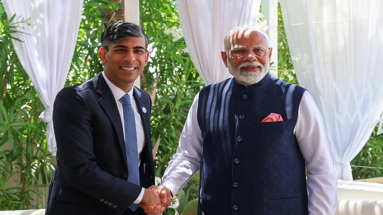Prime Minister Narendra Modi met his British counterpart Rishi Sunak and reaffirmed his commitment to further strengthen the India-UK strategic partnership in the third term of the NDA government and reviewed the progress made in the ongoing FTA negotiations.