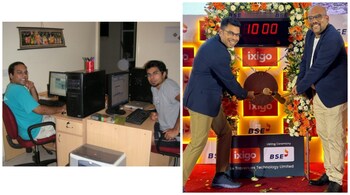 The two before and after pictures of Ixigo co founders Aloke Bajpai, Rajnish Kumar. (Images: @alokebajpai/X)