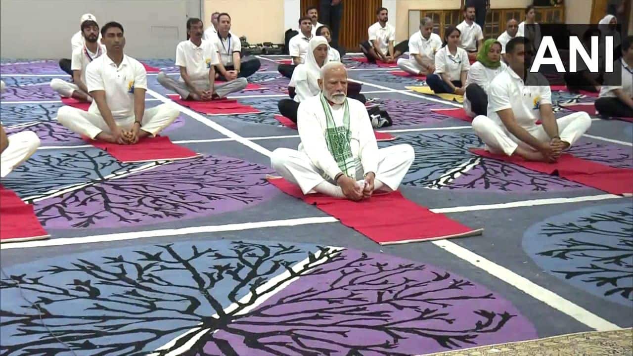 Prime Minister Narendra Modi leads a Yoga session at Sher-i-Kashmir International Conference Centre (SKICC) in Srinagar on J&K, on International Day of Yoga. Prime Minister Narendra Modi leads a Yoga session at Sher-i-Kashmir International Conference Centre (SKICC) in Srinagar on J&K, on International Day of Yoga.