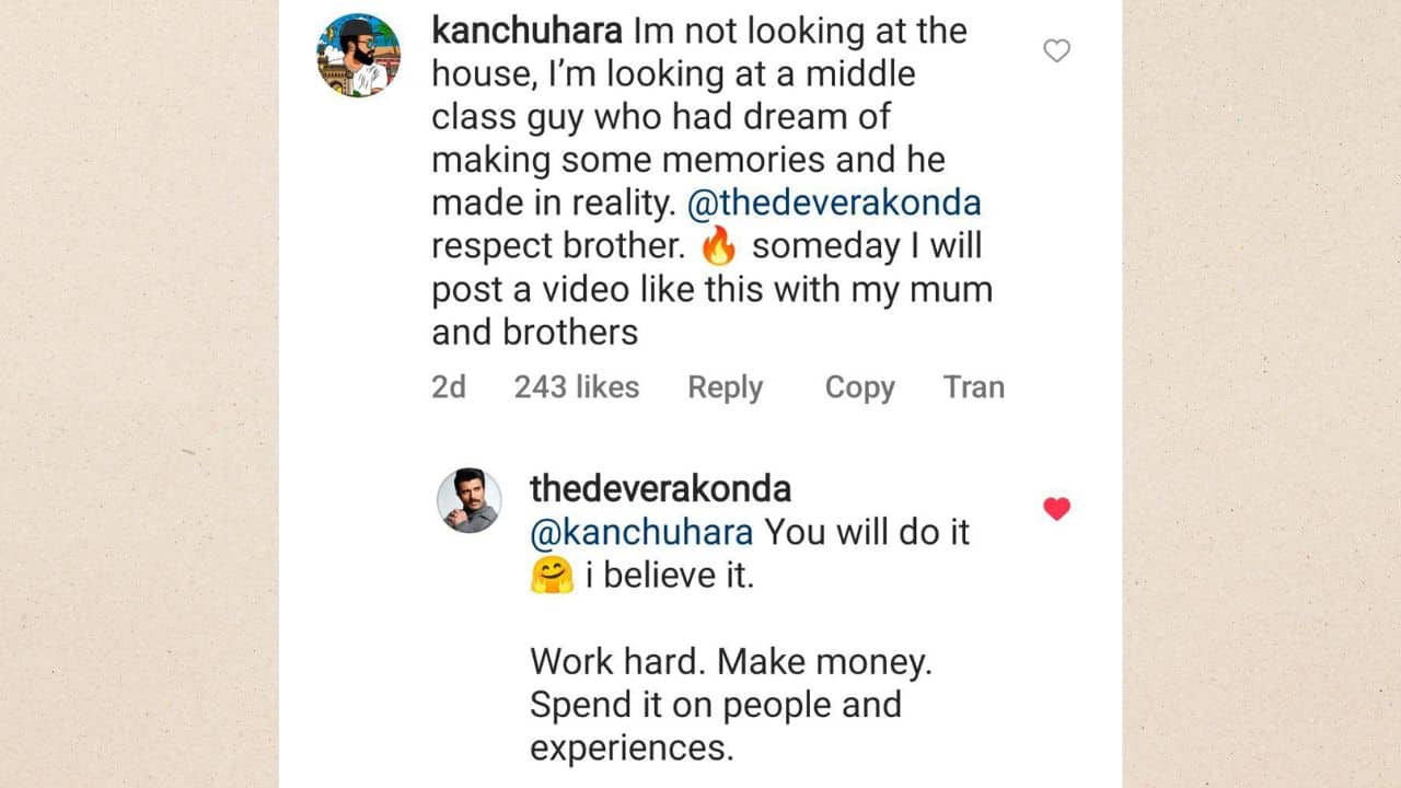 Family star Vijay Devarakonda responds to a fan’s cute comment, read