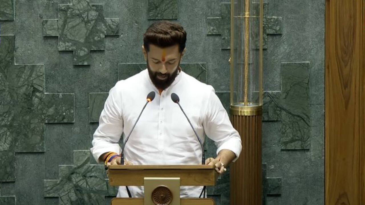 Union Minister Chirag Paswan takes oath as a member of the Lok Sabha