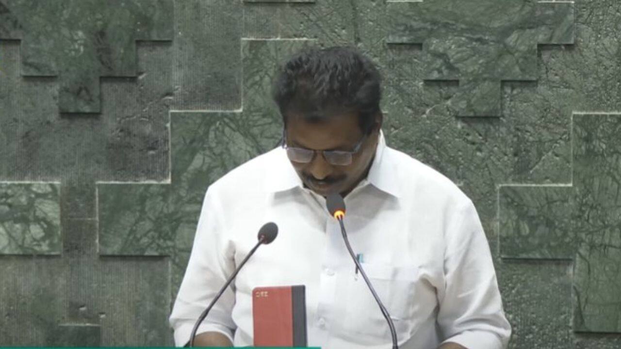 Congress MP K Suresh takes oath as a member of the 18th Lok Sabha.