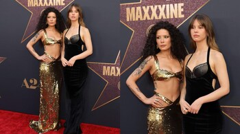 Halsey, who plays Tabby in the film, shun bright with a gold sparkly dress and voluminous hair reminiscent of a 70s pop star.