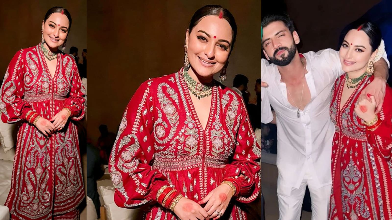 Sonakshi Sinha wore a Kurta Set worth Rs 2.55 lakh designed by Anita Dongre  on her wedding reception party