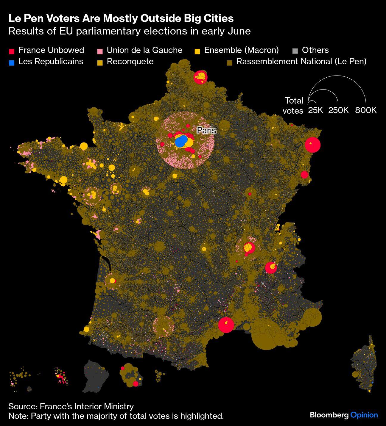 Le Pen Voters Are Mostly Outside Big Cities | Results of EU parliamentary elections in early June