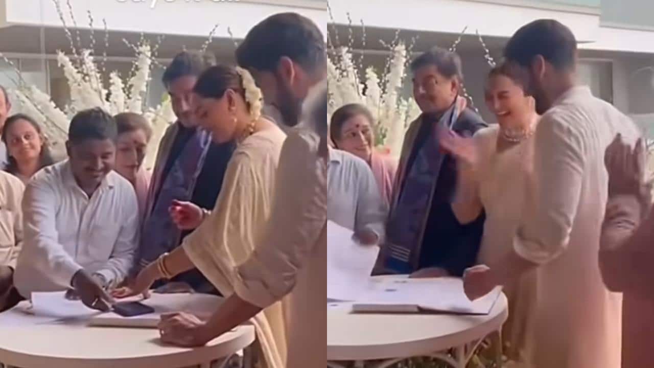Sonakshi Sinha screams with happiness after putting her thumbprint for her registered wedding with Zaheer Iqbal, watch viral video