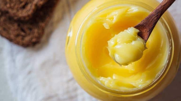 Ghee: Ghee, or clarified butter, is a traditional ingredient known for its moisturising and healing properties. It is rich in vitamin A and essential fatty acids that help to nourish the skin from within, improve skin elasticity, and maintain a healthy glow. Ghee can be included in your diet or applied topically as a skin moisturiser (Image: Canva)