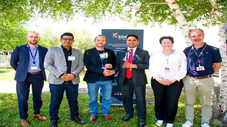 From L to R: Julien Chevalier, Area Manager, Kinéis; Keyur Gandhi, Associate Director - Space Regulatory, Dhruva Space; Alexandre Tisserant, Chief Executive Officer, Kinéis; Sanjay Nekkanti, Chief Executive Officer & Co-founder, Dhruva Space; Assia Bahri, Head - Regulations and Spectrum Affairs, Kinéis, Michel Sarthou, Chief Technology Officer, Kinéis