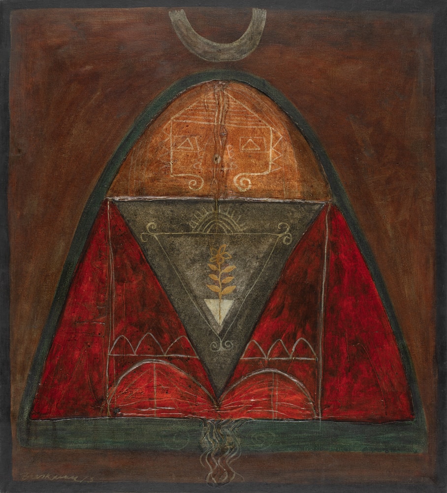 Cholamandal Artists' Village founder-artist RB Bhaskaran's untitled oil and encaustic on canvas work from 1973. (Image courtesy DAG)