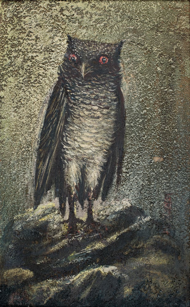 DP Roy Chowdhury's Sentinel, oil and sand on Masonite board, 20.5 x 12.5 inches. (Image courtesy DAG)