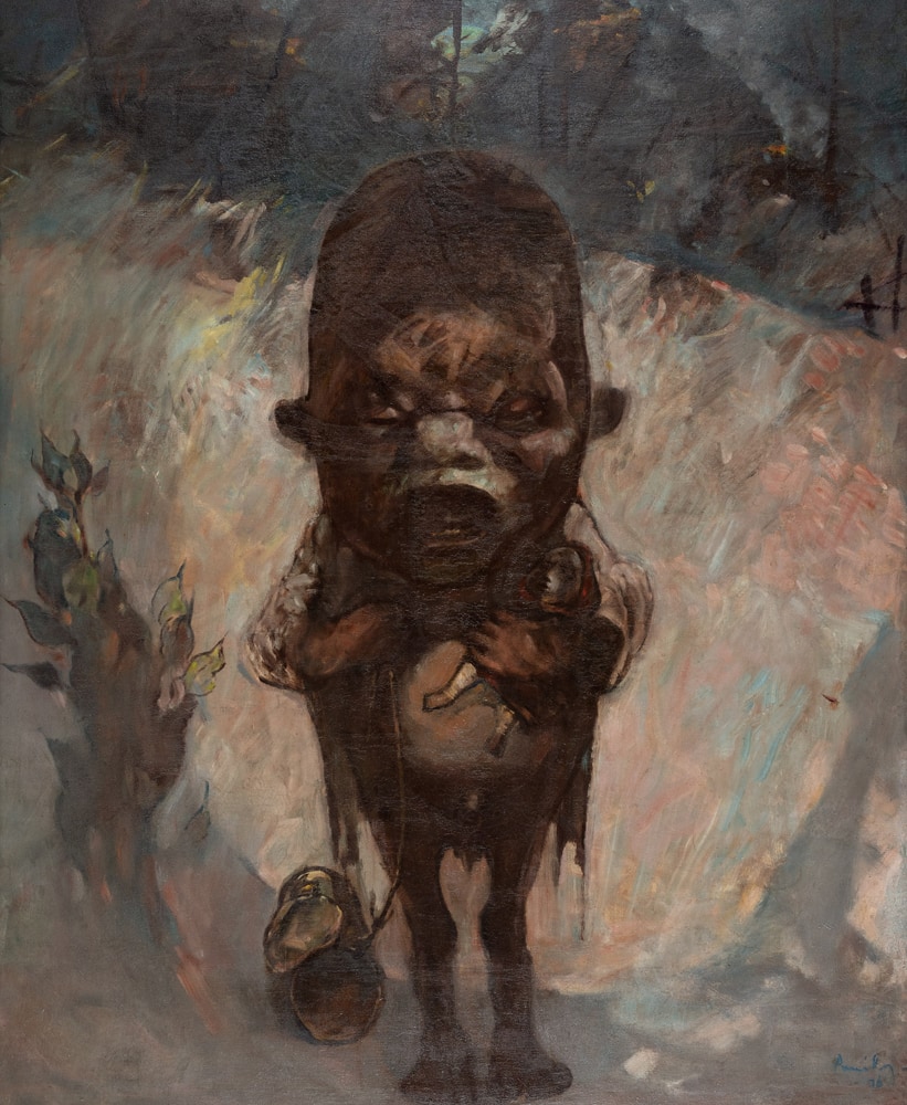 Untitled (1976) by Madras Movement pioneer KCS Panikar; oil on canvas, 63.5 x 52 inches. (Image courtesy DAG)