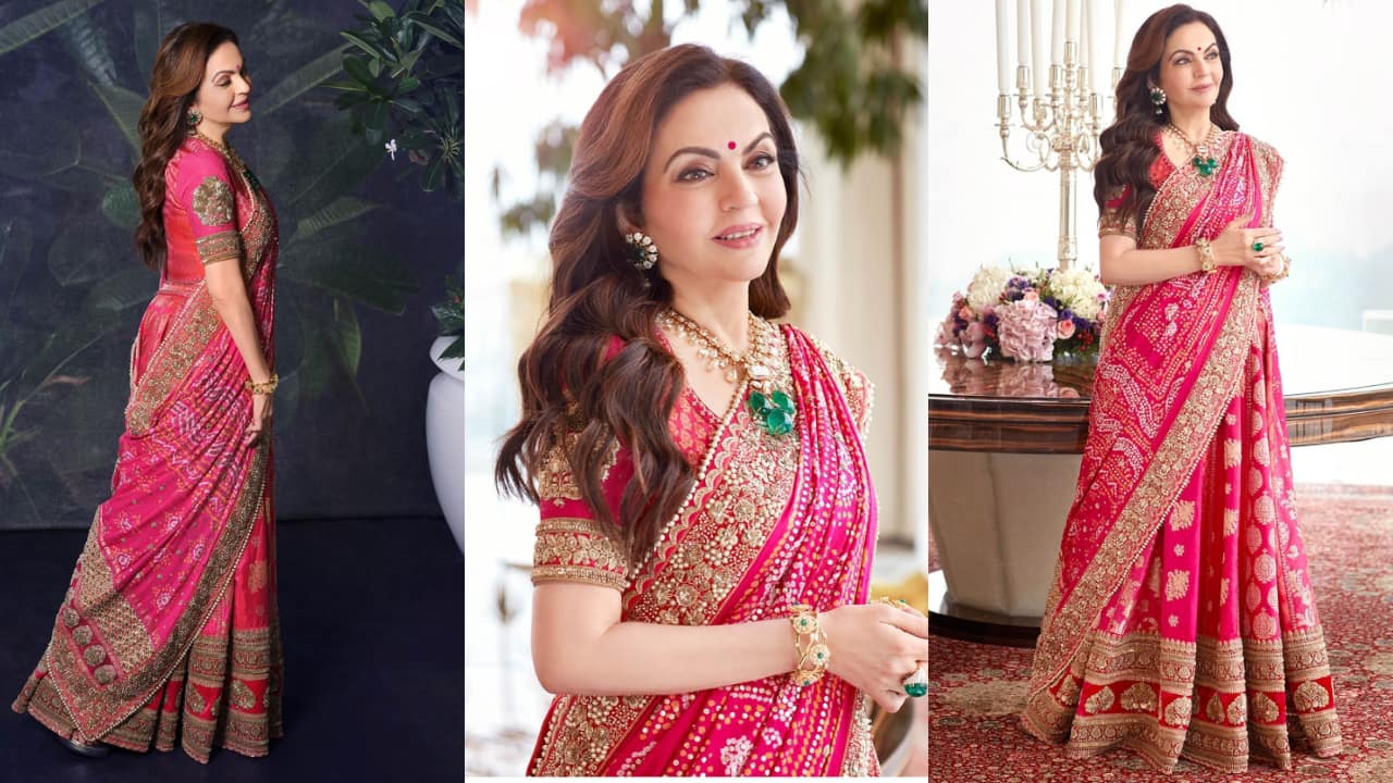 Nita Ambani shines in pink Sabyasachi Bandhani saree at Anant Ambani and Radhika Merchant's Mameru ceremony, see pics