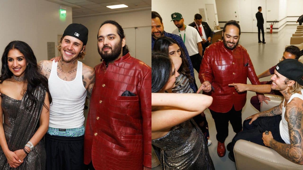 Justin Bieber poses with Anant Ambani  and Radhika Merchant, shares glimpses from the sangeet night
