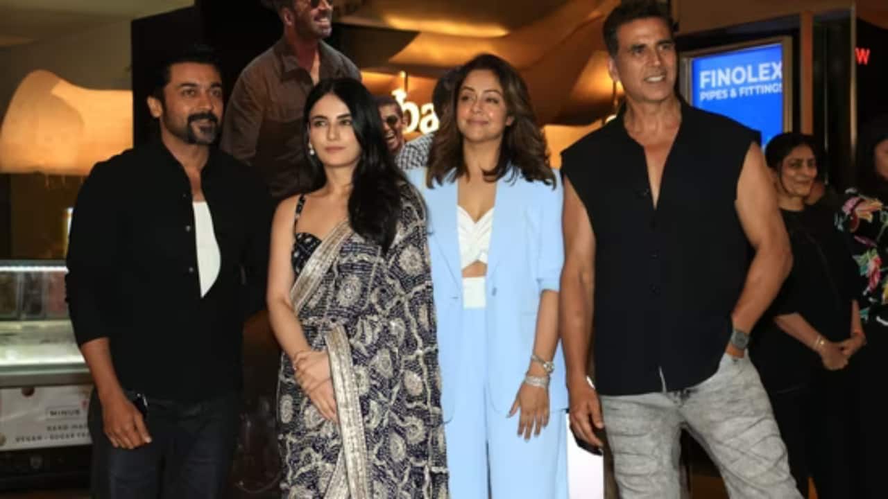 Akshay Kumar, Suriya look dashing at Sarfira pre-release screening, Jyotika, Radhika Madan also attend