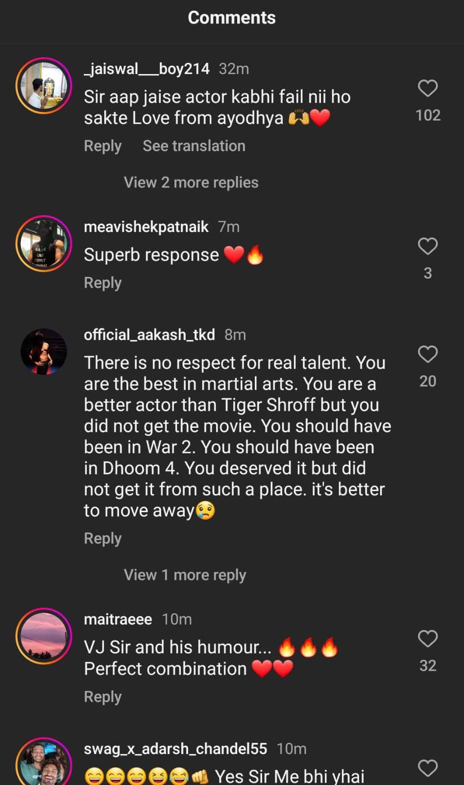 Fan reactions on his comment section