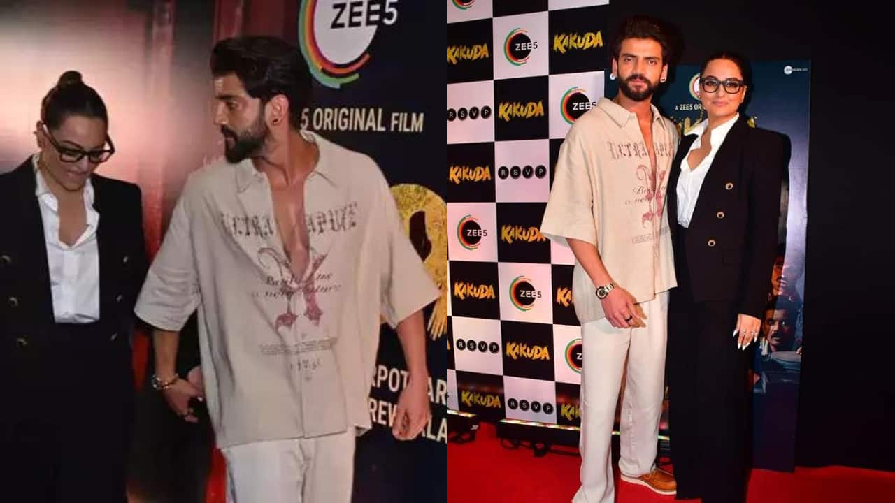 Sonakshi Sinha blushes with delight as hubby Zaheer Iqbal calls her ‘meri biwi’ at Kakuda screening