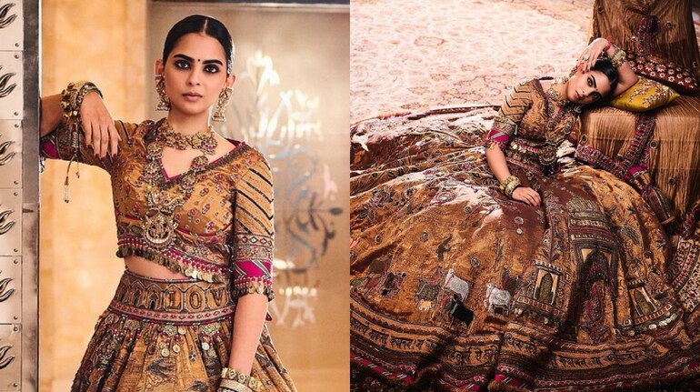 Isha Ambani wears vintage style traditional lehenga by Delhi Vintage Co. on Anant and Radhika's pre-wedding function