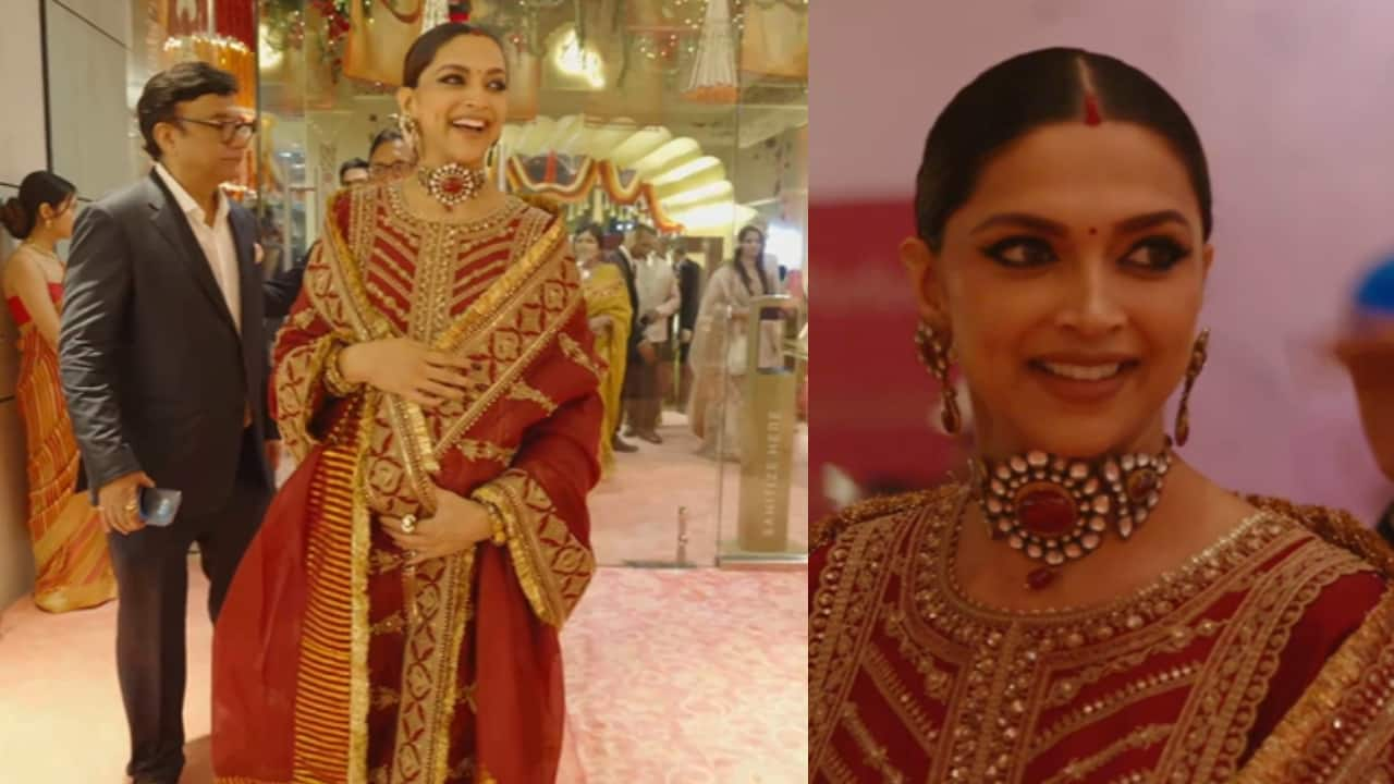 Mom to be Deepika Padukone stuns in red ethnic kurta set at Anant Radhika wedding see pics