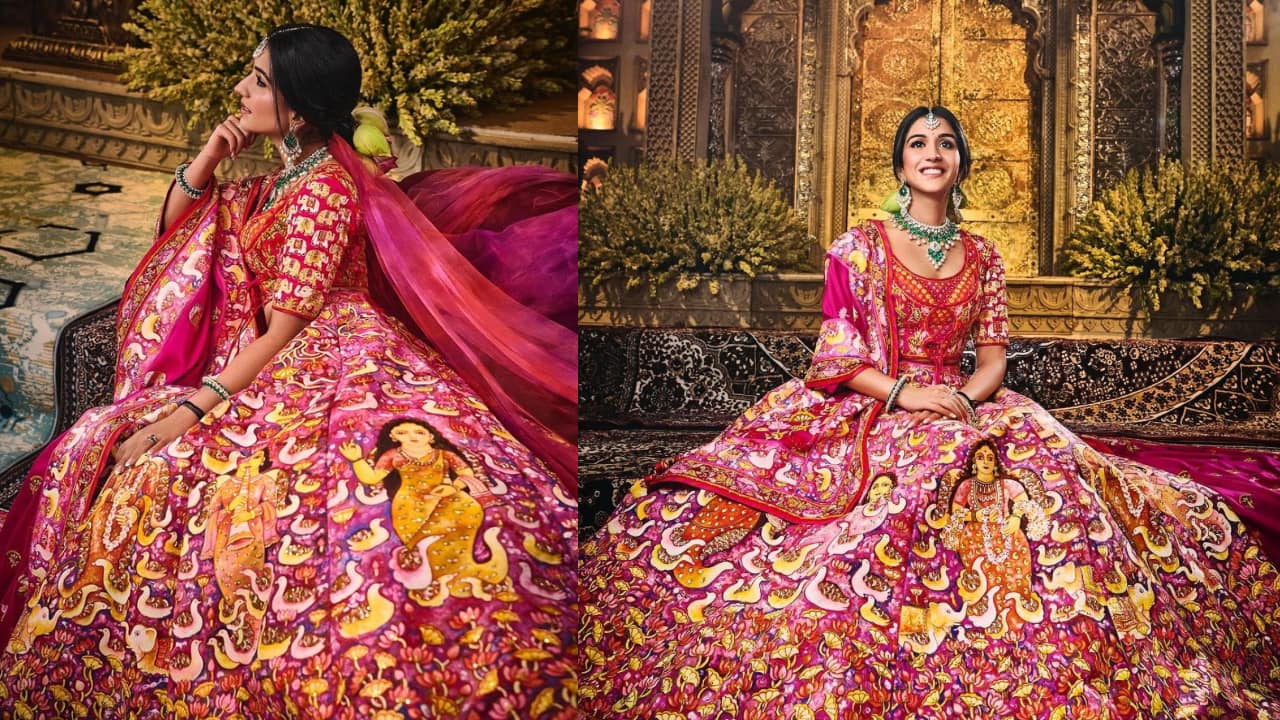 Radhika Merchant Ambani shines in Abu Jani Sandeep Khosla designed and Jayasri Burman hand-painted lehenga at Shubh Aashirwad ceremony, see pics