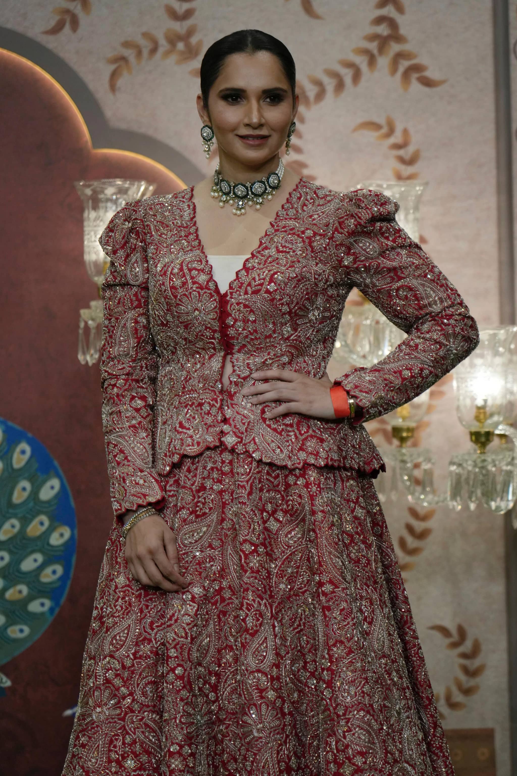 Indian tennis player Sania Mirza pose for a picture during the blessing ceremony of newlywed couple Anant Ambani son of billionaire Mukesh Ambani's and his wife Radhika Merchant at Jio World Convention Centre in Mumbai, India, Saturday, July. 13, 2024. (AP Photo /Rajanish Kakade)