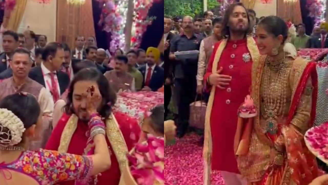 Shloka Mehta does Tilak ceremony for Anant Ambani, Radhika Merchant at the Shubh Aashirwad ceremony