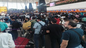 Chaos prevailed at Bengaluru Airport on July 19. Picture credit: X/@Masterji_UPWale
