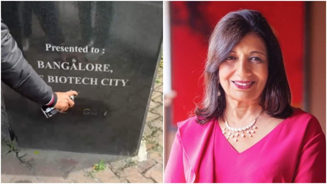 Biocon name boards blackened after Kiran Mazumdar-Shaw opposed Karnataka job quota. Video