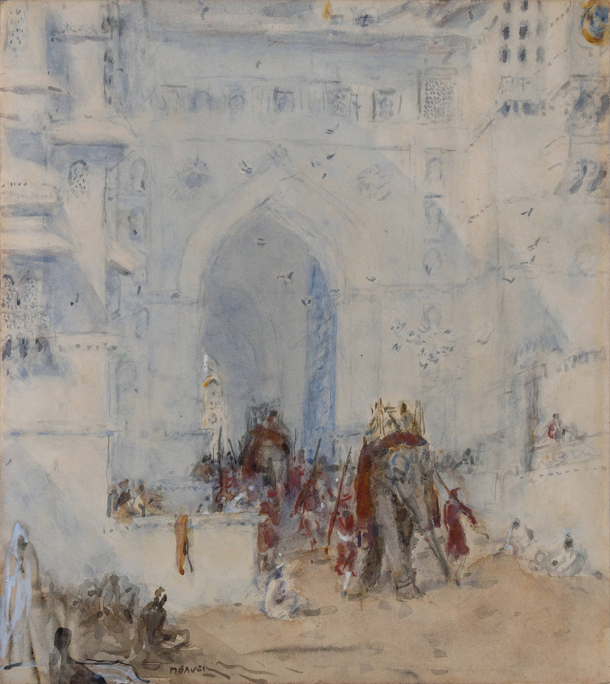 The Palace at Udeypur by Marius Bauer, Watercolour on Whatman watercolour board, 1926, 16.7 x 15.2 inches.