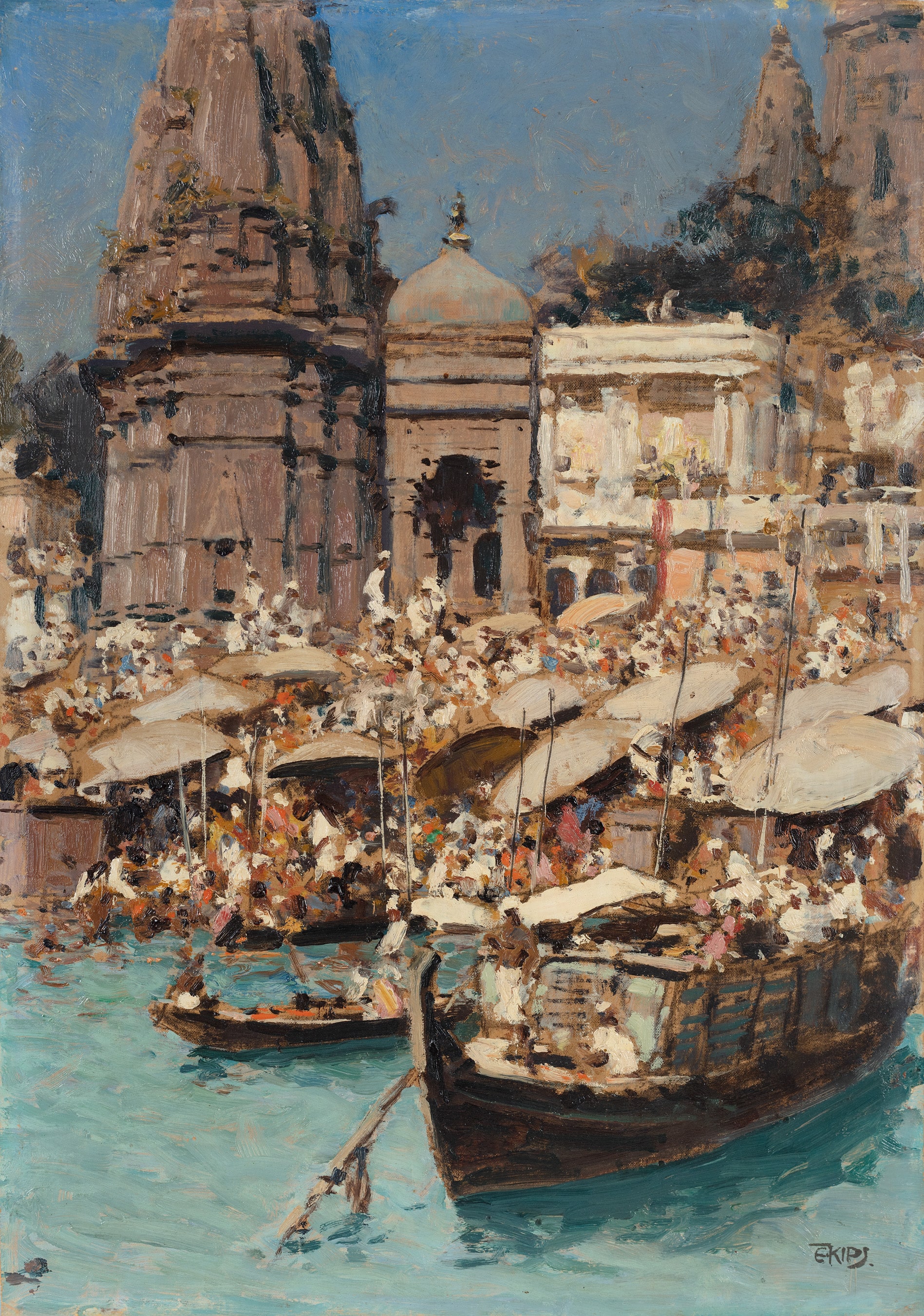 'Benaras at the Golden Gate' by Eric Kipps, oil on cardboard, 19.7 x 13.7 inches.
