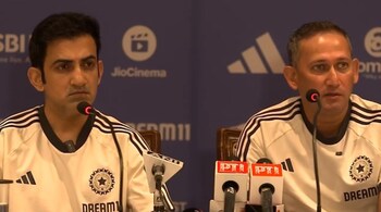 Team India head coach Gautam Gambhir and BCCI chief selector Ajit Agarkar attend a press conference ahead of the limited over series against Sri Lanka