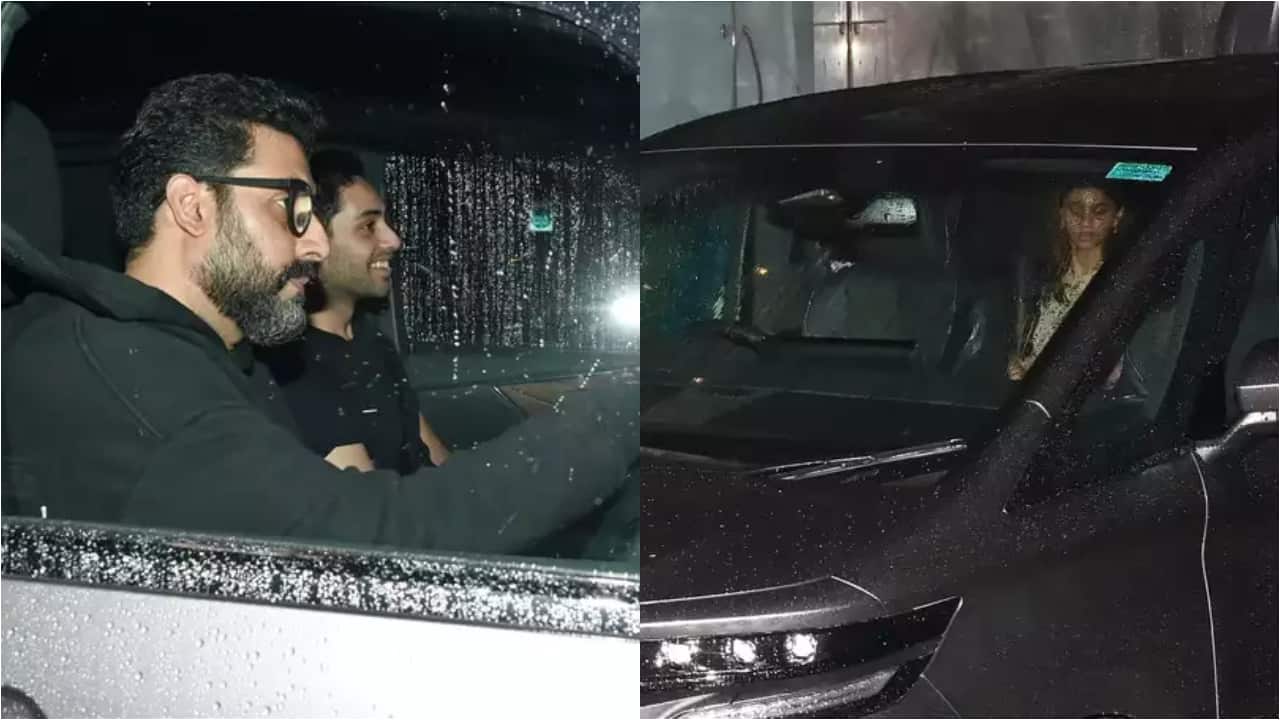 Suhana Khan steps out with rumoured boyfriend Agastya Nanda amid Mumbai's heavy rain, Abhishek Bachchan, Navya Naveli join them