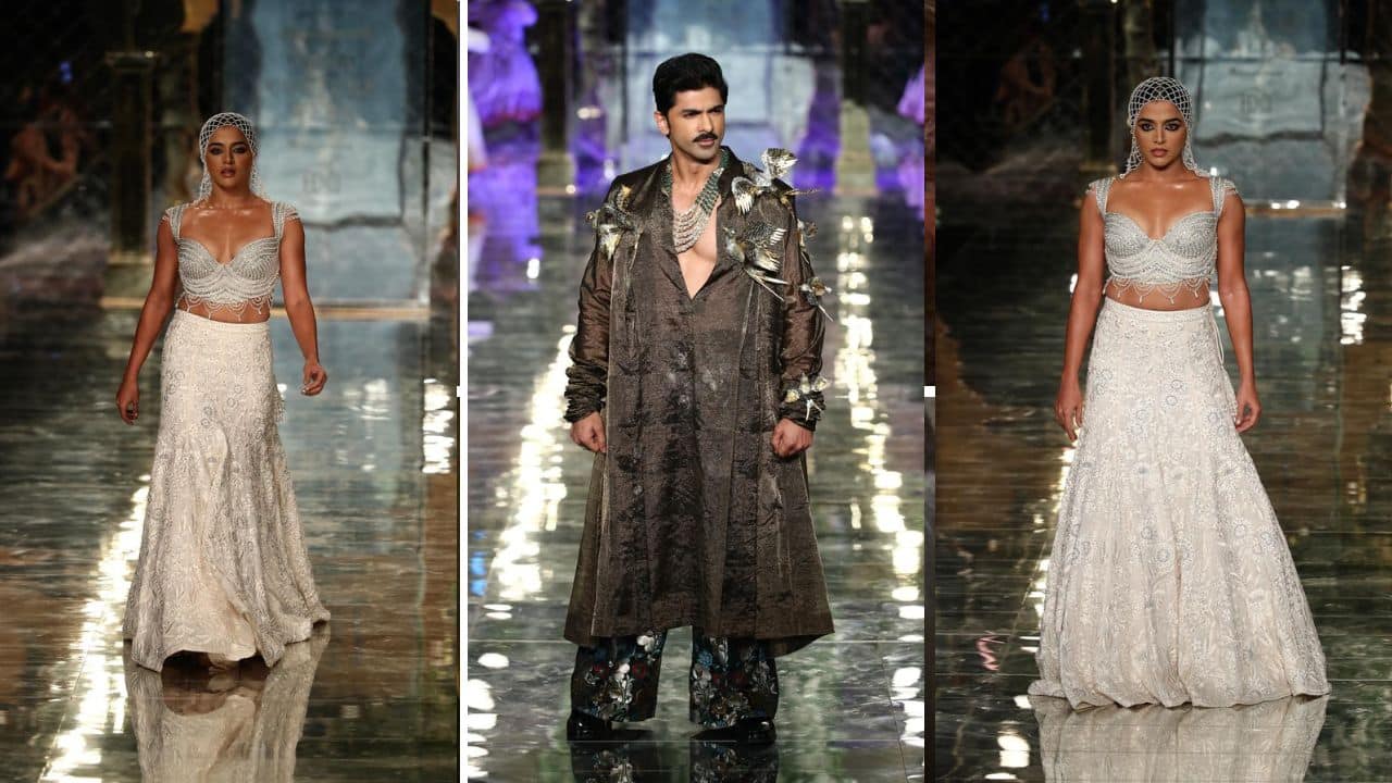 Waqima Gabbi, Taha Shah Badussha turn modern day bride and groom as they walk for Abu Sandeep at India Couture Week
