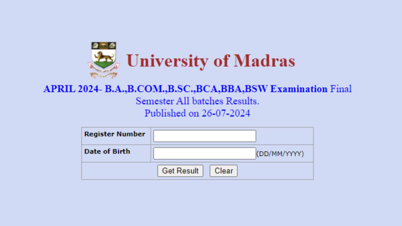 Madras University Result 2024 Released At Exam.unom.ac.in: Direct Link Here