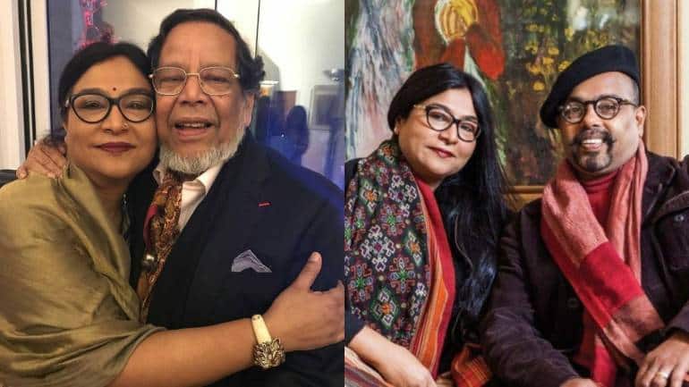 A family of artists. Jayasri Burman with her uncle Sakti Burman (left) and her husband Paresh Maity. (Photos via Instagram)
