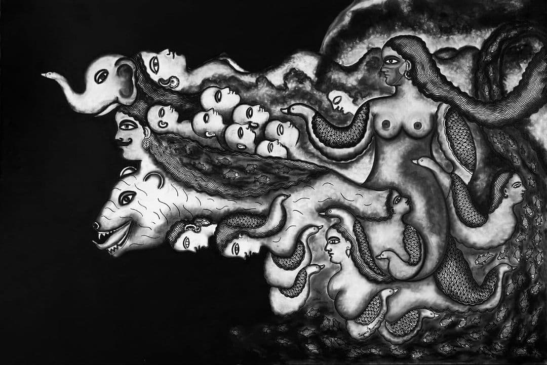 Jayasri Burman's work 'Jahnavi', reimagining river Ganga during COVID. (Image via Instagram)