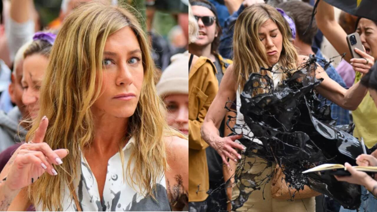 Jennifer Aniston drenched in oil on The Morning Show set, watch